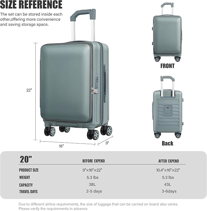 buy 0ne get 0ne free! Carry On Luggage Front Opening 20in Suitcase - Image 6