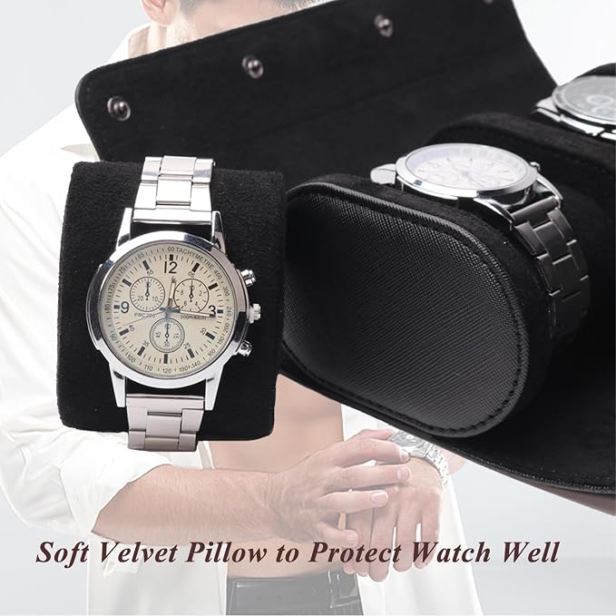 Watch Travel Case, Luxury Leather Watch Roll 2 Slot Organizer Box, Jewelry - Image 4
