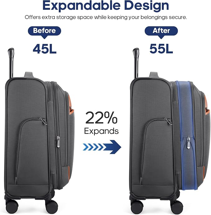 UKEIN Expandable Carry On Luggage 22x14x9 Airline Approved, 20Inch Softside - Image 3