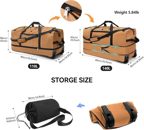 110L/140L Expandable Soft-Sided Foldable Duffle Bag - Image 2