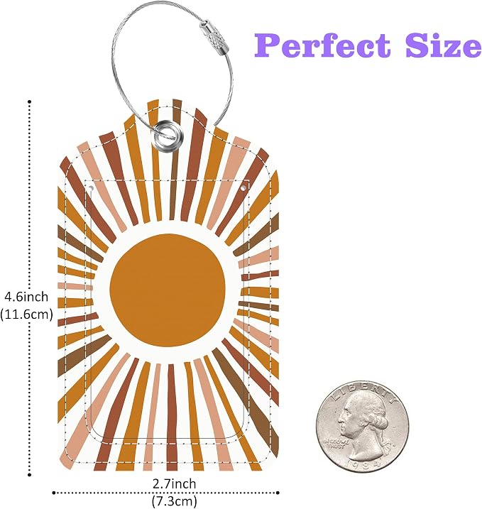 Scandinavian Style Abstract Sun Luggage Tags 2PCS PU Leather Suitcases Tag - Image 2