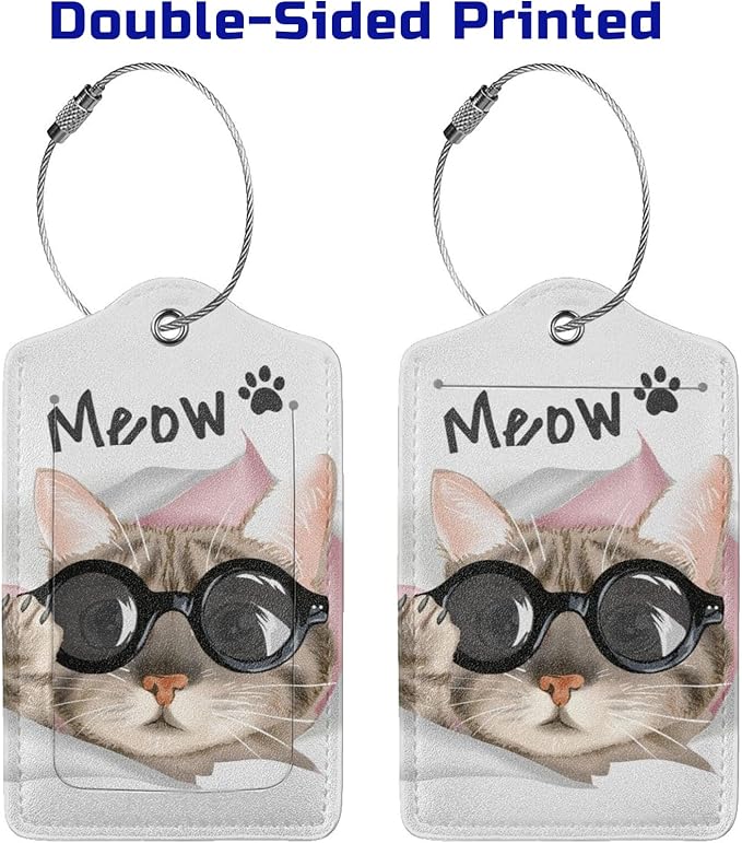 2 Pack Cute Cat Luggage Tags for Kids Girls Women Travel Funny Animal - Image 4