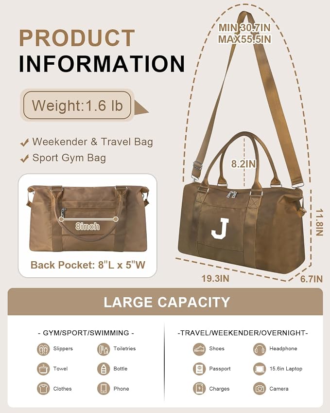 Birthday Graduation Gifts for Daughter, Initial Travel Duffel Bag Sports Gym - Image 2