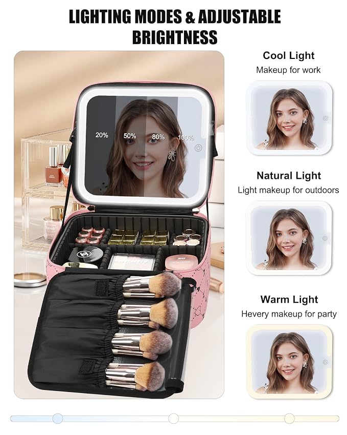 Relavel Travel Makeup Bag With LED Mirror, Compact Cosmetic Organizer Storage - Image 4