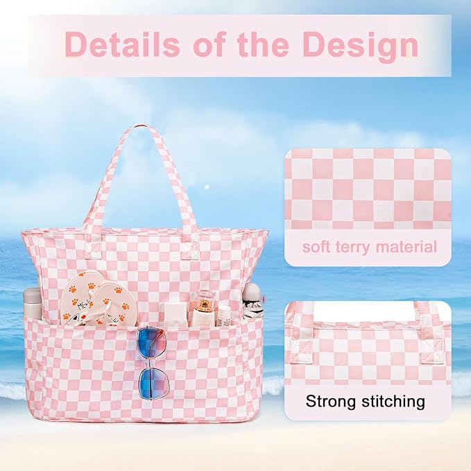 LEDAOU Large Beach Tote Bag Women Waterproof Sandproof Zipper Beach Tote Bag - Image 6