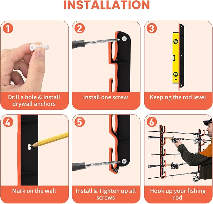 Fishing Rod Holder for Garage, H5 Wall or Ceiling Mounted Fishing Pole Holders - Image 6