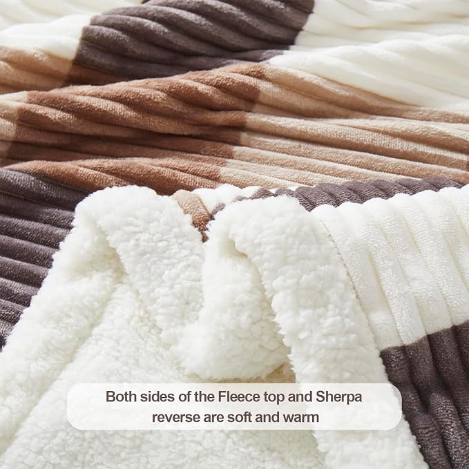 PU MEI Sherpa Blanket Full/Queen Plaid Thick Bed Blanket, 90”*80” Super Soft - Image 3