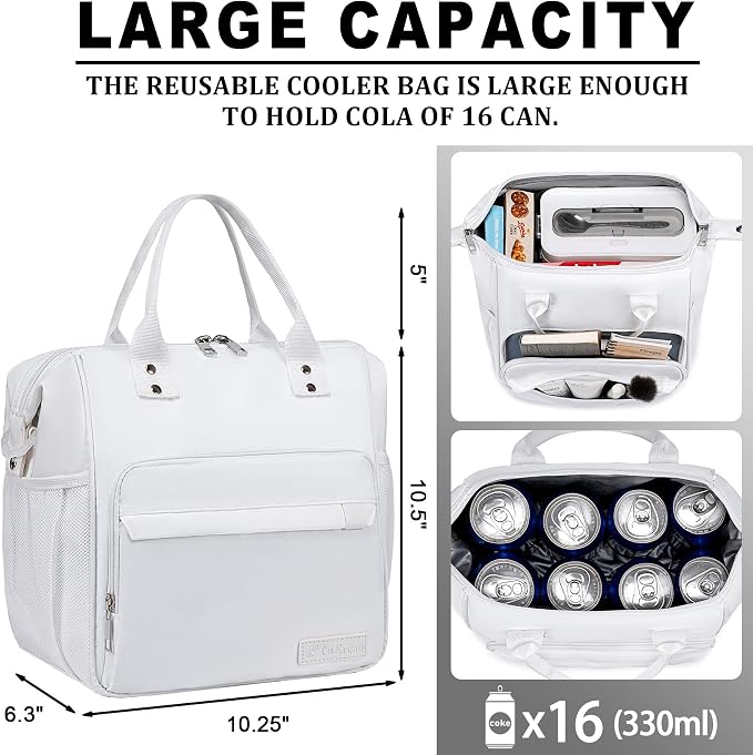 TuErCao White Lunch Bag Fits Bento Boxes, Snack and Foods, Cooler Bags - Image 2