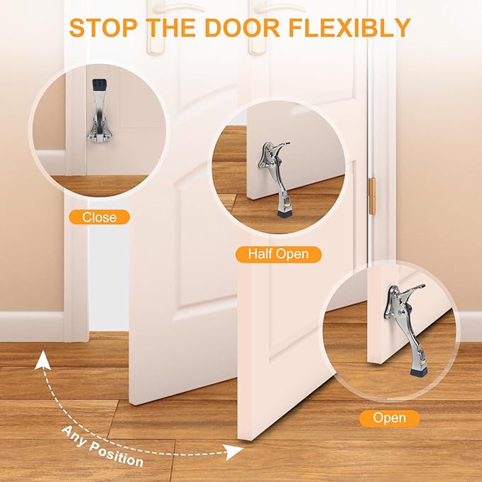 4 Packs Heavy Duty Kickdown Door Stopper, One Touch Adjustable Kickdown Door - Image 5