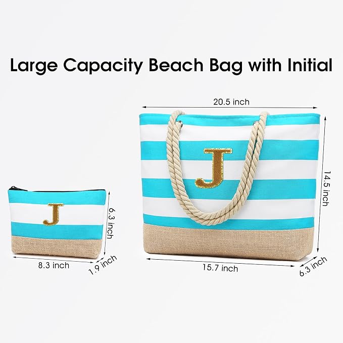 Becokan Beach Bag Initial Beach Tote - Image 3