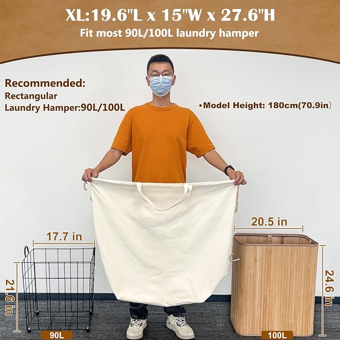 Canvas Laundry Bags with Handles & Rectangular Base, 90L Extra Large Heavy Duty - Image 2