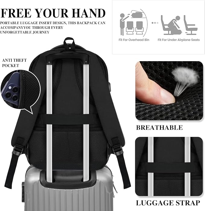 Black Backpack for Men Women, School Backpack for Boys Girls Teens, 15.6 Inch - Image 5