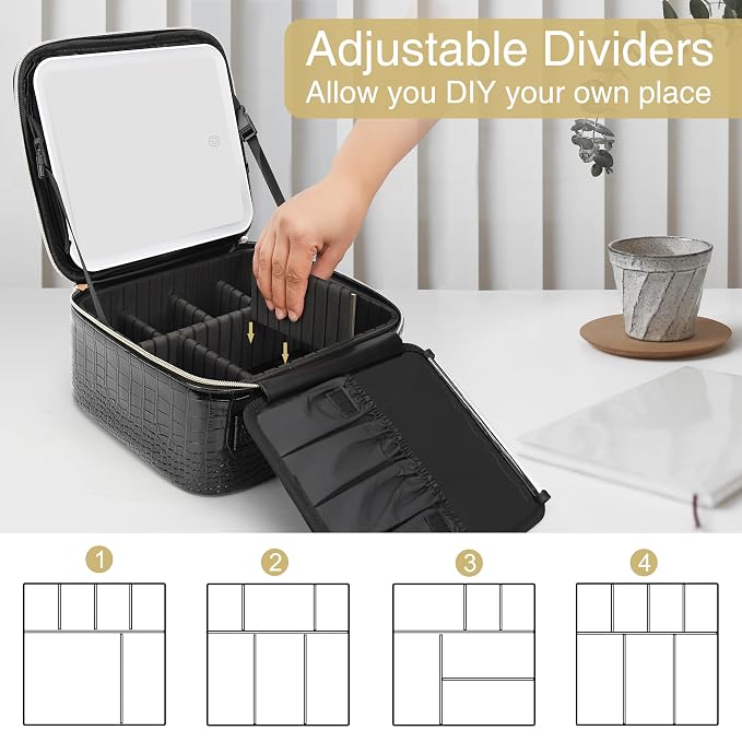 Relavel Makeup Train Case With LED Mirror, Professional Travel Cosmetic Bag - Image 4