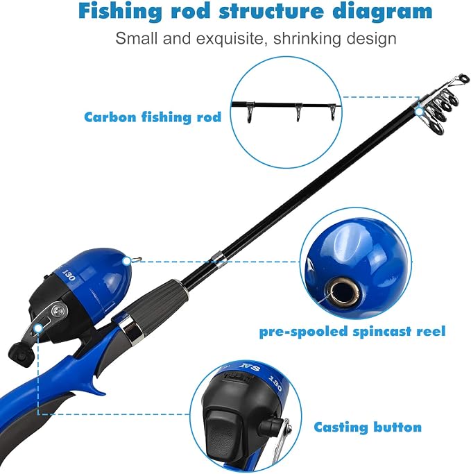 Urban Deco Kids Fishing Pole Set Portable Telescopic Kids Fishing Rod and Reel - Image 2