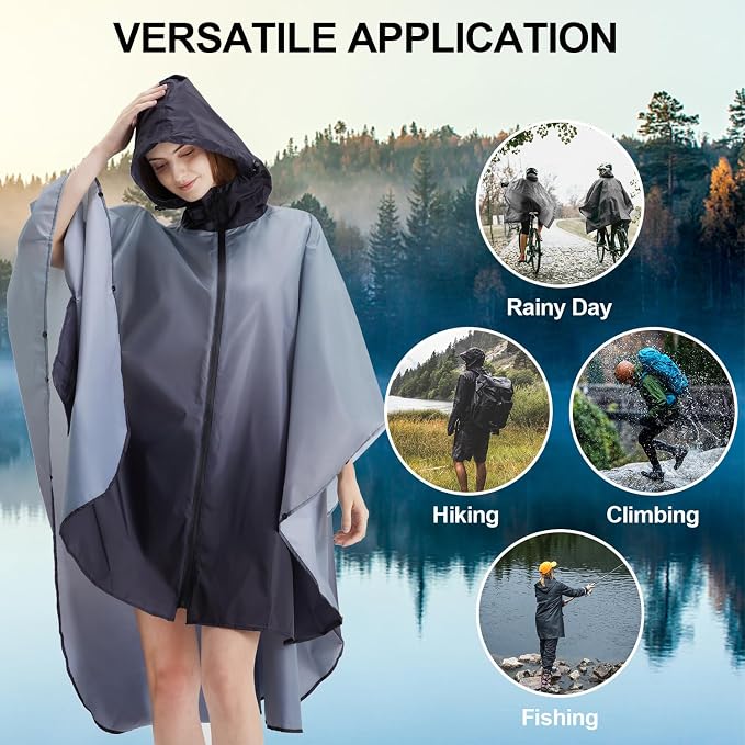 Rain Poncho Jacket Coat Hooded Zipper Style - Image 6