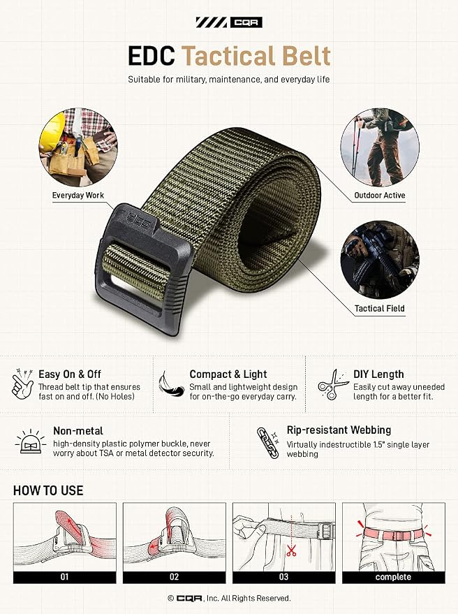 CQR Tactical Belt, Military Style Heavy Duty Belt, Webbing EDC Quick-Release - Image 6