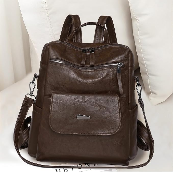 PU Leather Backpack Purse for Women Fashion Multipurpose Design Handbag Ladies - Image 4