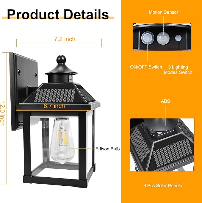 Solar Wall Lights Outdoor, Dusk to Dawn Solar Sconces, Motion Sensor Porch - Image 5