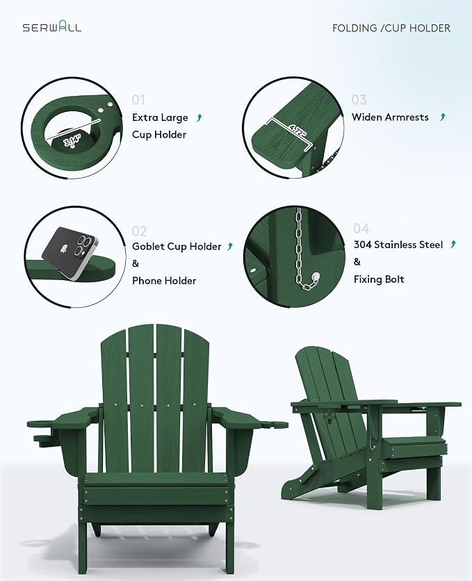 SERWALL Adirondack Chair with Cup Holders - Image 7