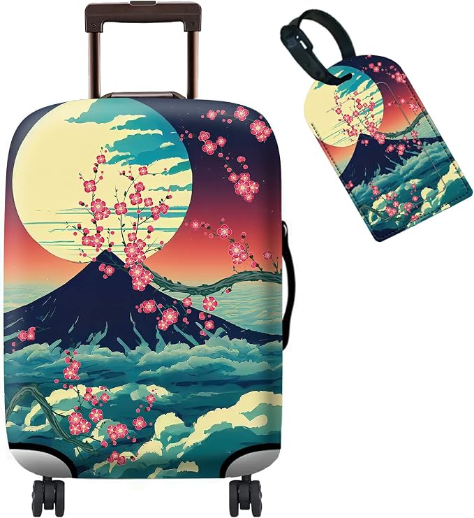 Luggage Cover Suitcase Protector + Luggage Tag, Landscapes Sakura Mount Fuji by BWEGRHE