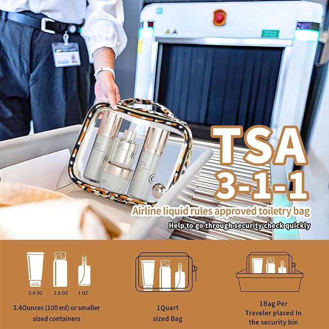 TSA Approved Travel Toiletry Bag, 3 Pack Clear Makeup Bags - Image 2