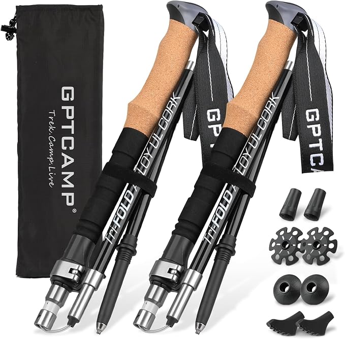 GPTCAMP Nordic Walking Stick, Cork Handle, Lightweight 7075 Aluminum Trekking by GPTCAMP