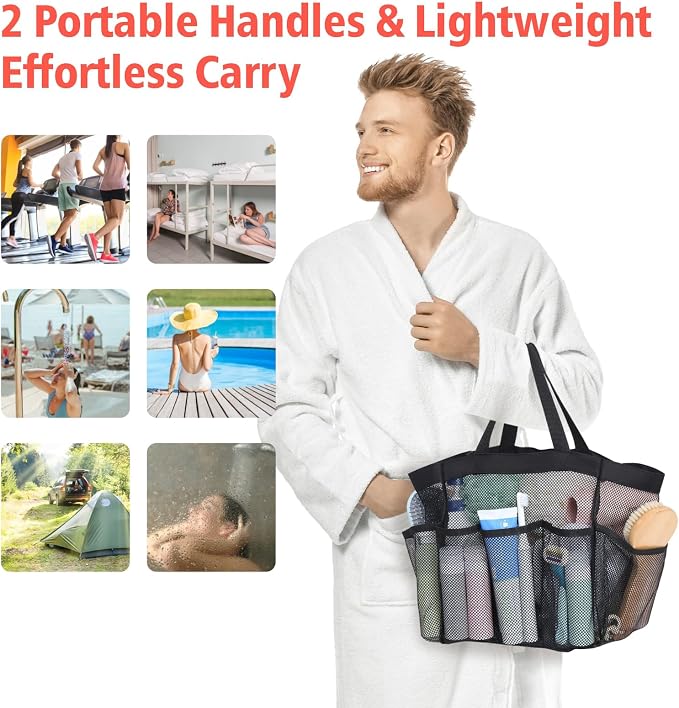 F-color Mesh Shower Caddy Portable, Upgrade Deeper 7 Pockets Shower Bag Basket - Image 7