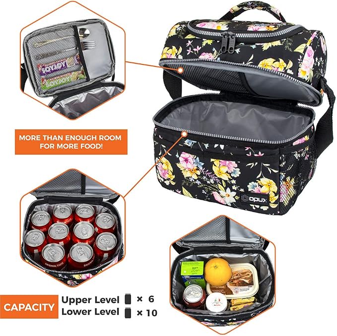 OPUX Lunch Box For Women, Insulated Large Lunch Bag Adult Work, Double Decker - Image 7