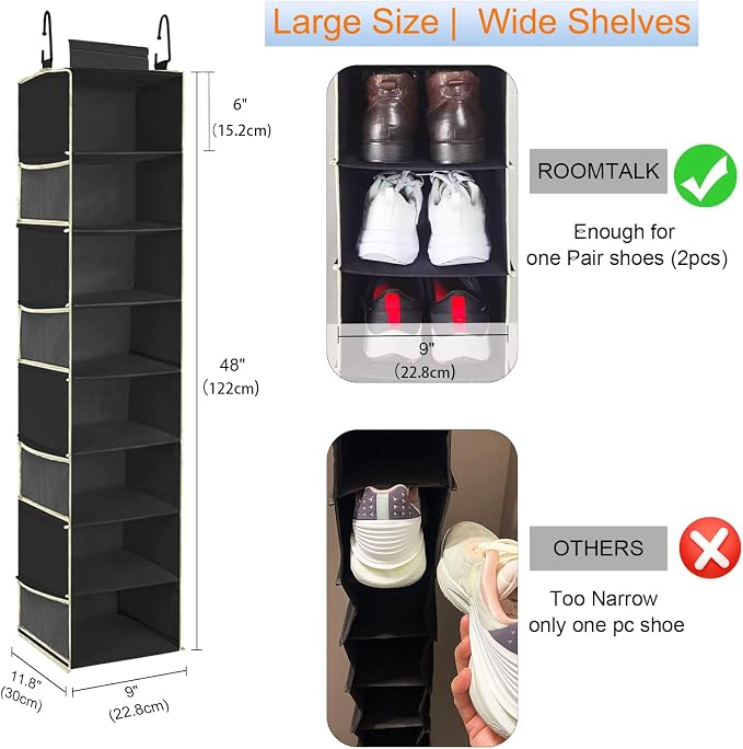 Large-Sized Hanging Shoe Organizer 8-Shelf, Hanging Closet Organizer - Image 3