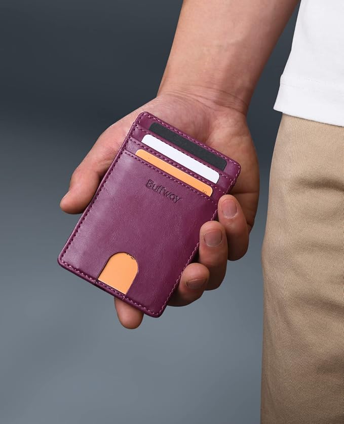 Buffway Mens Slim Wallet, Minimalist Thin Front Pocket Leather Credit Card - Image 7