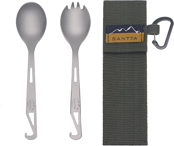 SANTTA Titanium Camping Utensil Set, Titanium Spork, Spoon Fork & Bottle Opener by SANTTAOUTDOOR