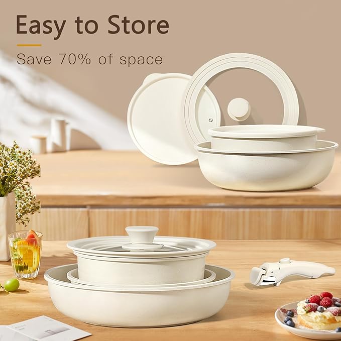 GiPP Ceramic Pots and Pans Set Non Stick, Nonstick Detachable Handle Cookware - Image 4