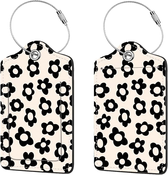 2 Pcs Luggage Tags for Suitcase, Cute Unique PU Leather Travel Bag Tag by Anikathy
