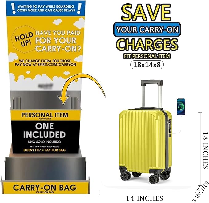 Personal Item Suitcase 18x14x8 Inches Hardside Built In TSA Lock & USB Port - Image 2