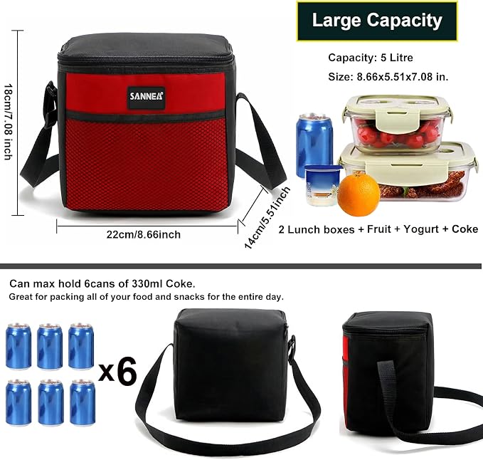 6 Can/5L Lunch Bag for Women Men Portable Lunch Box Small Cooler Bag Soft - Image 3