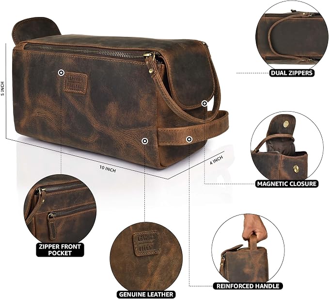 LEATHER VILLAGE Premium Leather Travel Toiletry Bag - Image 4