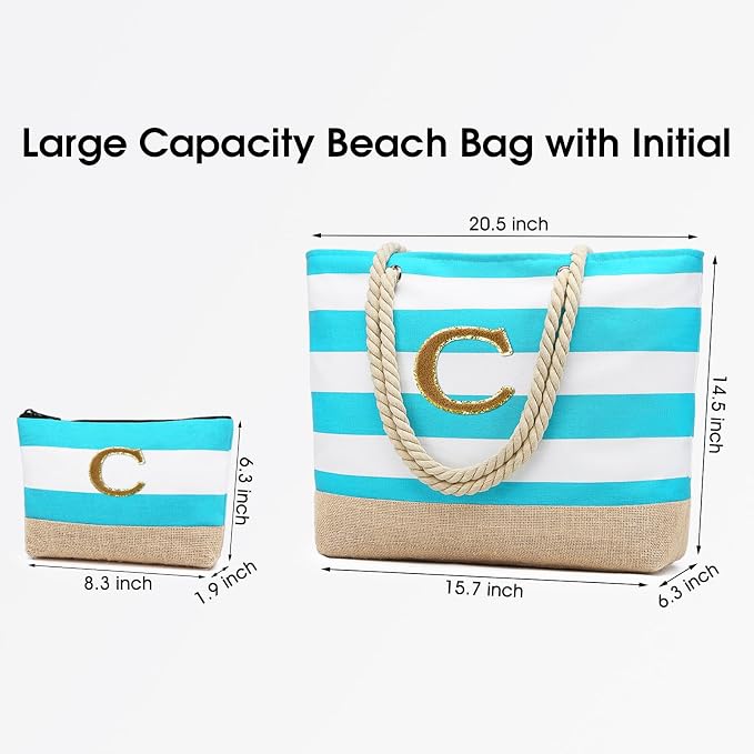 Becokan Beach Bag Initial Beach Tote - Image 3