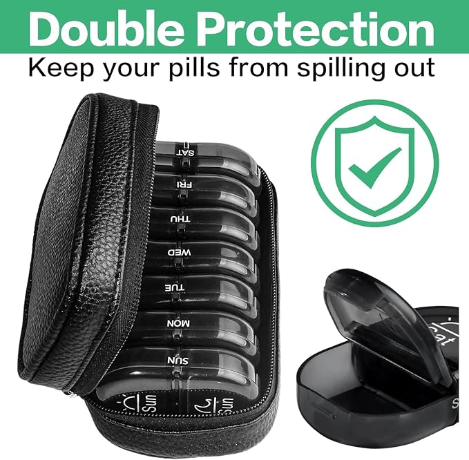 Serfeymi Weekly Travel Pill Organizer 2 Times A Day AM PM Upgraded Black Pill - Image 5