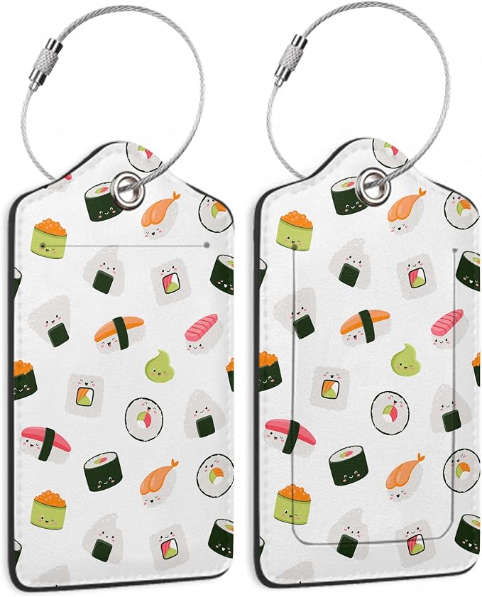 2 Pack Luggage Tags for Suitcase, Cute Funny Japanese Sushi Leather Luggage Tag by Yashilaiya