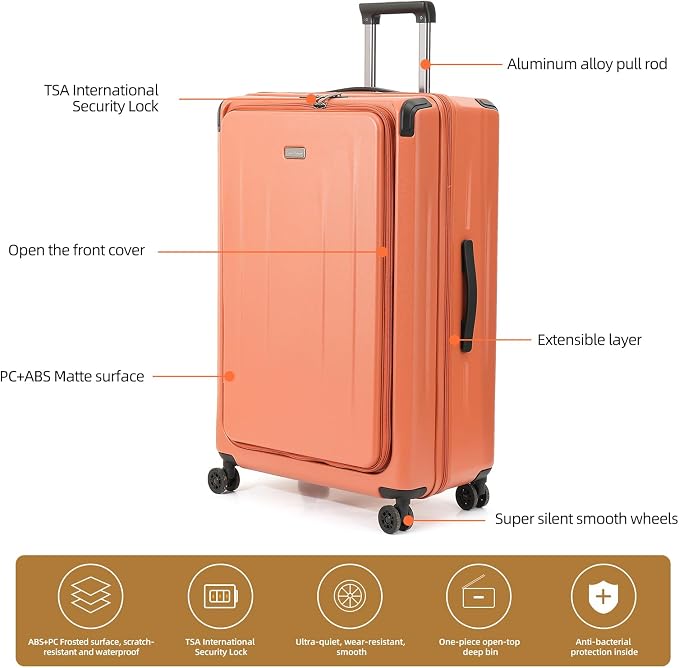 29 Inch Luggage, Top Opening Airline Approved ABS+PC Hard Shell Suitcases - Image 7