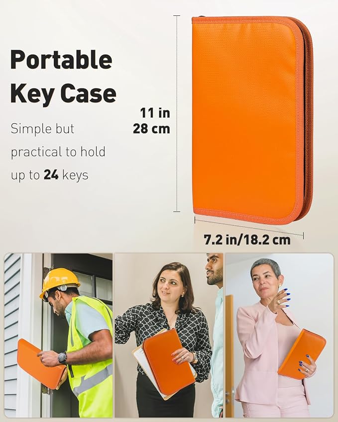 Uniclife Zippered Key Case Organizer Waterproof and Fireproof Orange Key Binder - Image 2