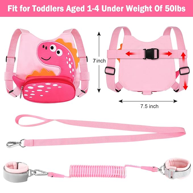 Toddler Leash Harness + Anti Lost Wrist Link, Accmor Cute Dinosaur Kids - Image 4