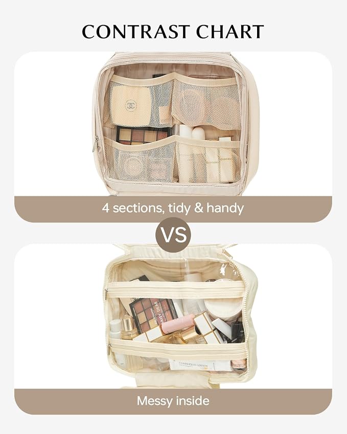 EACHY Toiletry Bag with Hanging Hook, Travel Makeup Bag PU Leather Cosmetic Bags - Image 3