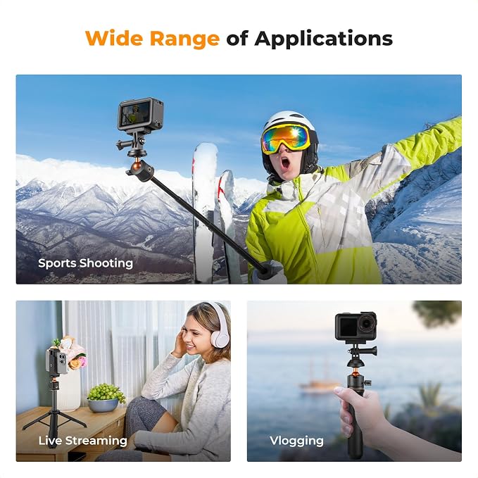 K&F Concept Selfie Stick Tripod, 60cm/23.6" Extendable Ball Head Vlog Selfie - Image 4