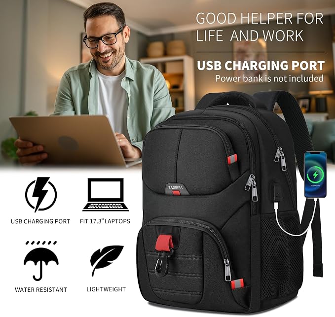 Black Backpack for Men Women, School Backpack for Boys Girls Teens, Backpacks - Image 3