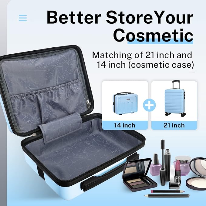 AnyZip 21" Carry On Luggage and 14" Mini Cosmetic Cases Luggage Set Hardside PC - Image 4