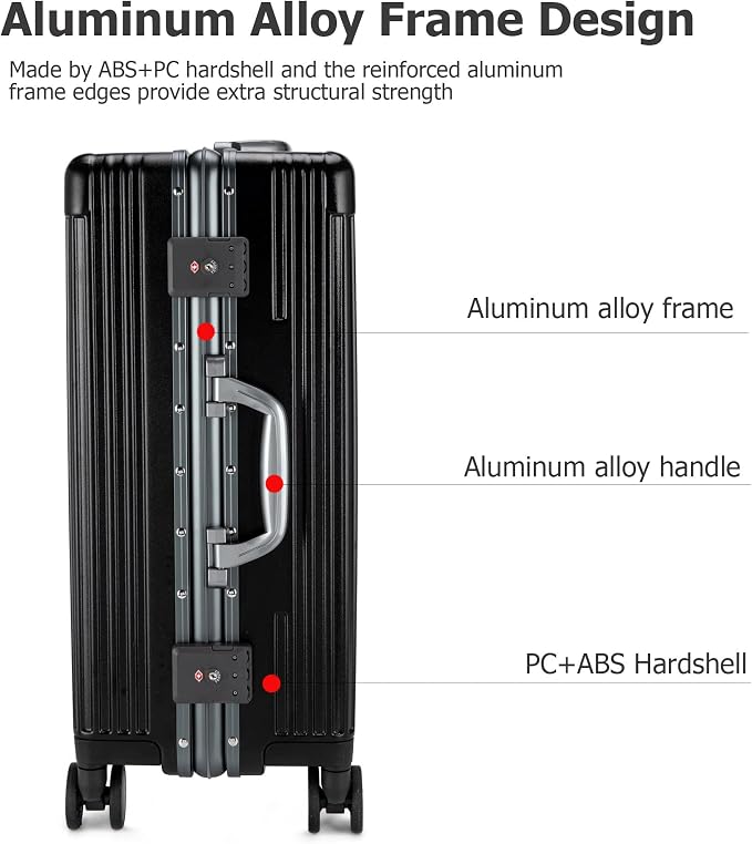 feilario 24in Aluminium Frame PC Hard Shell Spinner Wheels Luggage, Built-In - Image 2