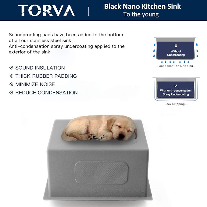 TORVA Bar Sink, TORVA 14 x 18 Inch Undermount Kitchen Sink, Gloss Black PVD - Image 8