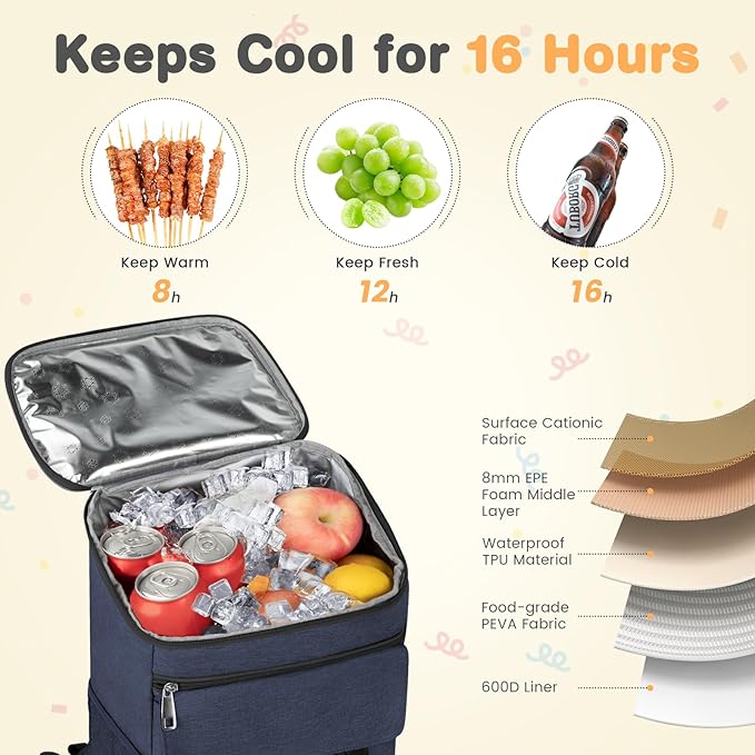 Cooler Backpack Soft Insulated Leak Proof 30 Cans Insulated Backpack Cooler - Image 3