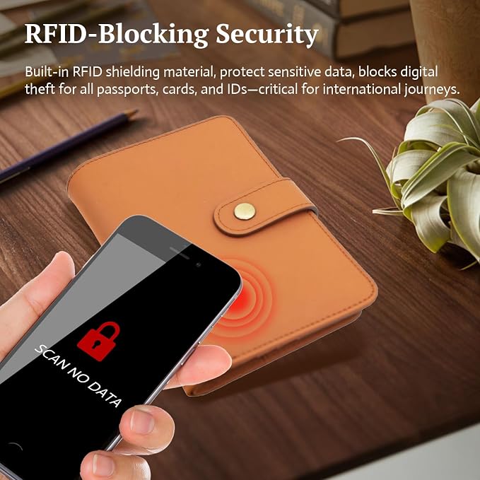 Full Grain Leather Passport Wallet, RFID Blocking Passport Holder - Image 4
